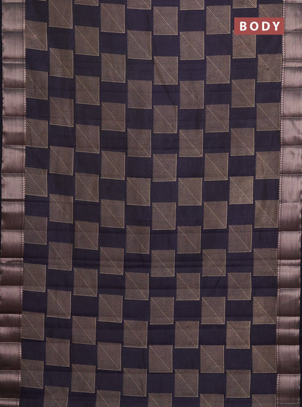 Semi raw silk saree dark navy blue with geometric butta prints and zari woven border