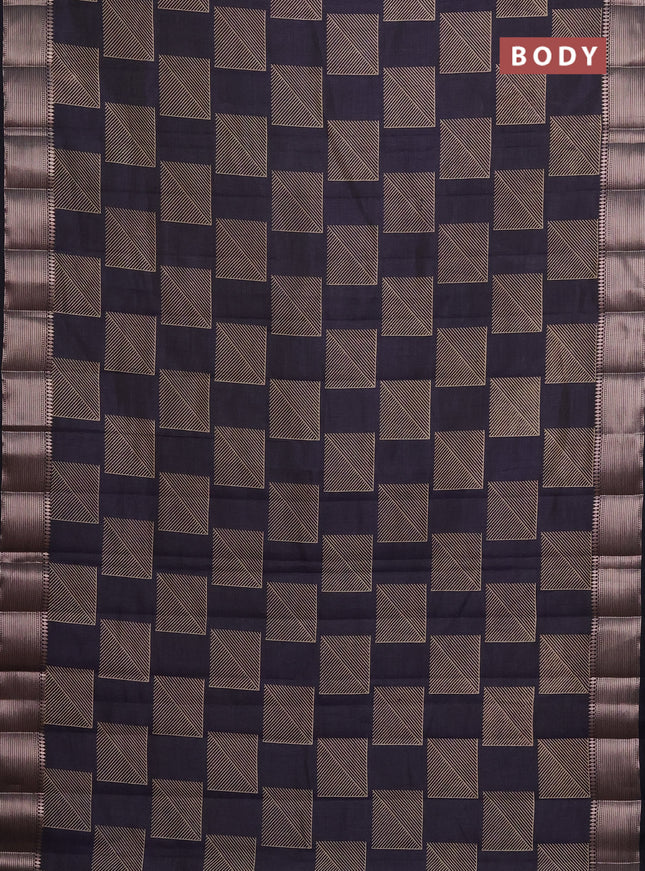 Semi raw silk saree dark navy blue with geometric butta prints and zari woven border
