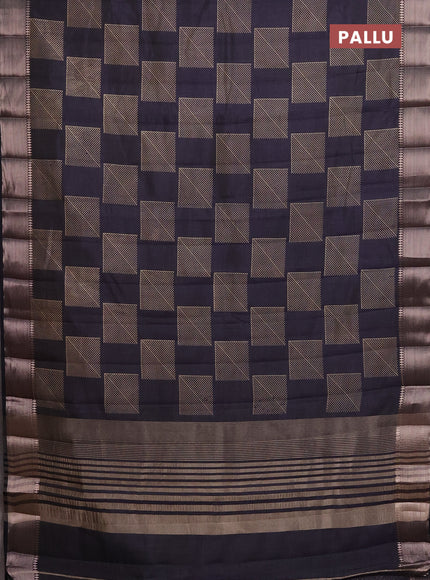 Semi raw silk saree dark navy blue with geometric butta prints and zari woven border