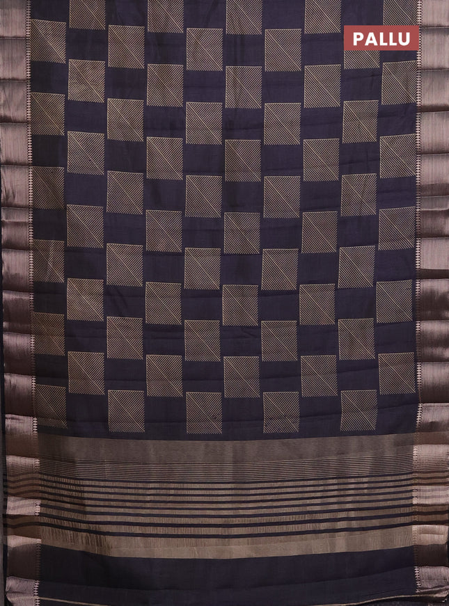 Semi raw silk saree dark navy blue with geometric butta prints and zari woven border