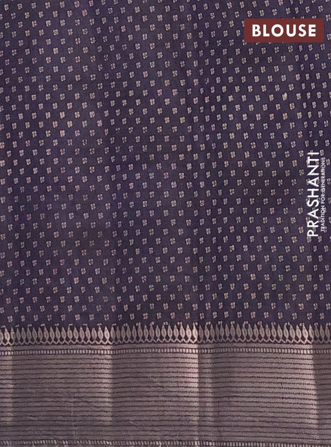Semi raw silk saree dark navy blue with geometric butta prints and zari woven border