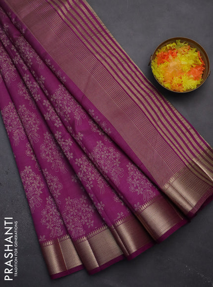 Semi raw silk saree purple with butta prints and zari woven border