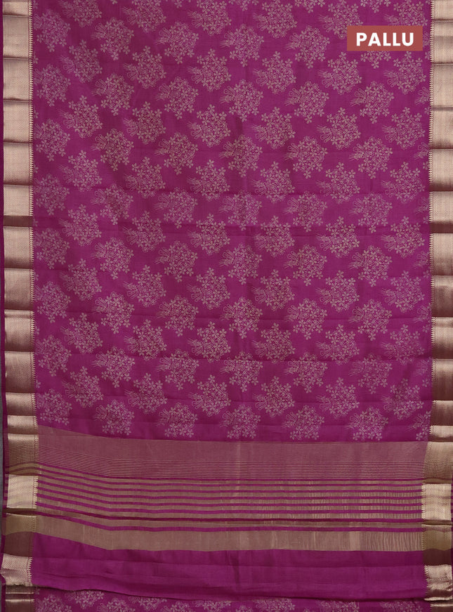 Semi raw silk saree purple with butta prints and zari woven border