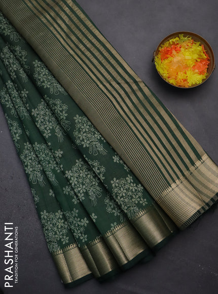 Semi raw silk saree green with butta prints and zari woven border