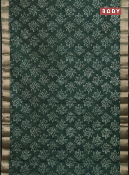 Semi raw silk saree green with butta prints and zari woven border