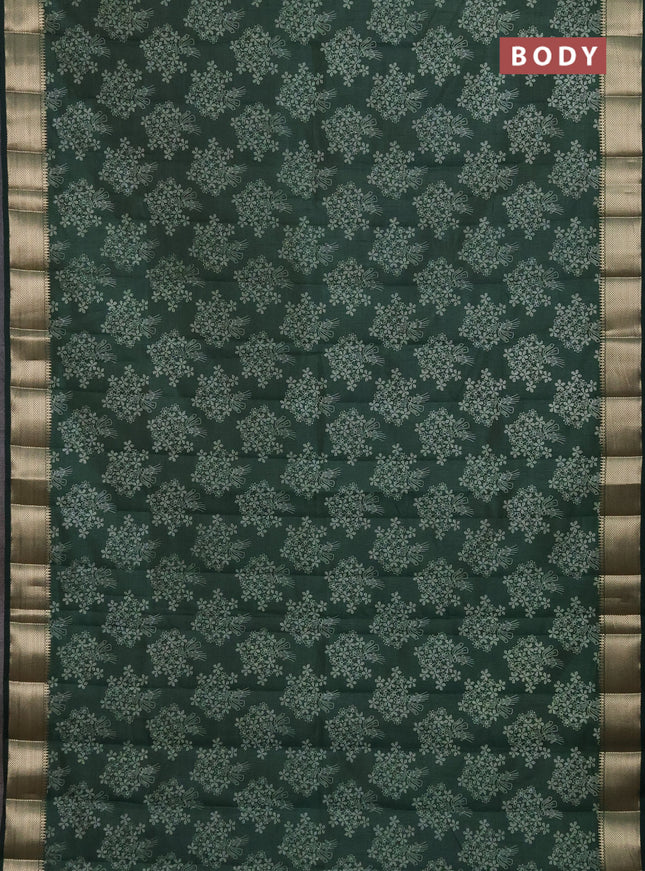 Semi raw silk saree green with butta prints and zari woven border