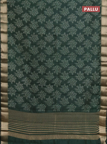 Semi raw silk saree green with butta prints and zari woven border