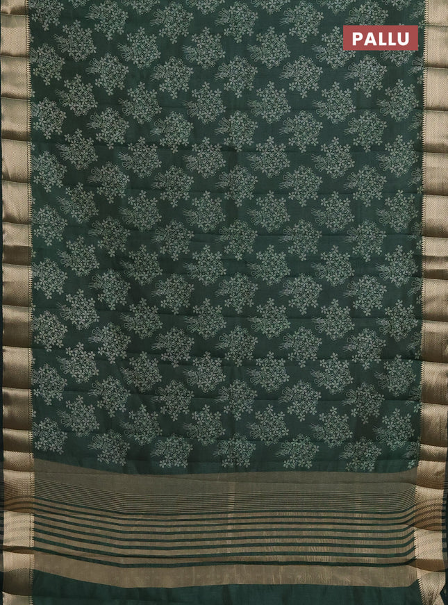 Semi raw silk saree green with butta prints and zari woven border
