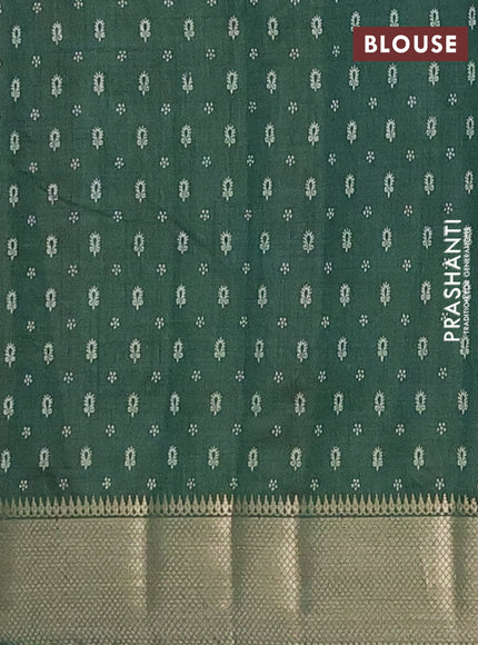 Semi raw silk saree green with butta prints and zari woven border