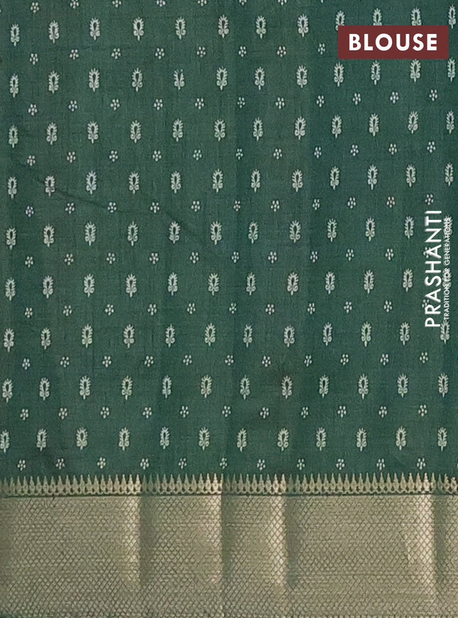 Semi raw silk saree green with butta prints and zari woven border