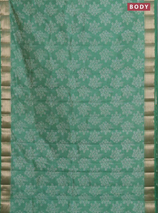 Semi raw silk saree green with butta prints and zari woven border