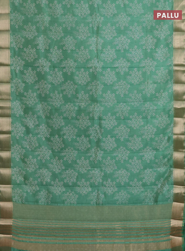 Semi raw silk saree green with butta prints and zari woven border