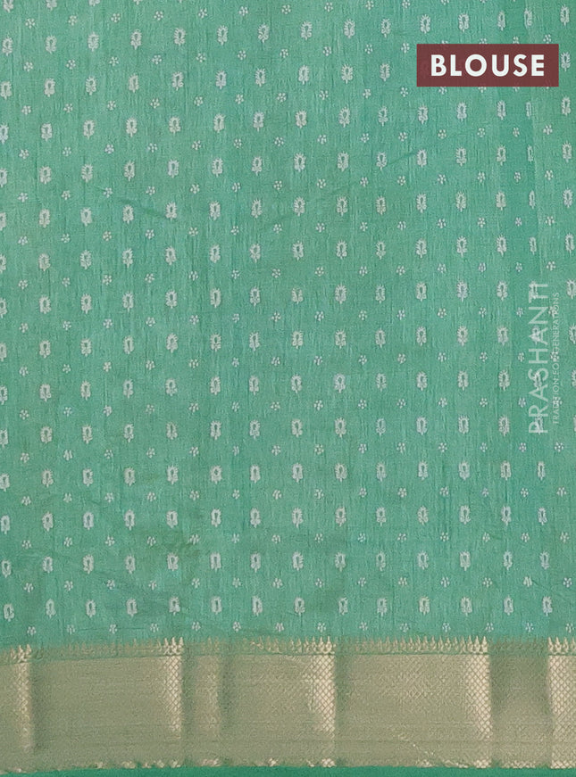 Semi raw silk saree green with butta prints and zari woven border