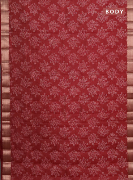 Semi raw silk saree maroon with butta prints and zari woven border