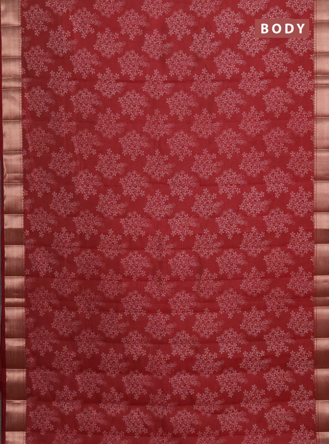 Semi raw silk saree maroon with butta prints and zari woven border