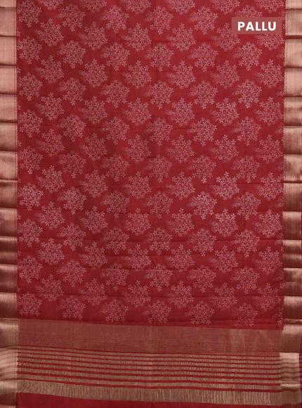 Semi raw silk saree maroon with butta prints and zari woven border