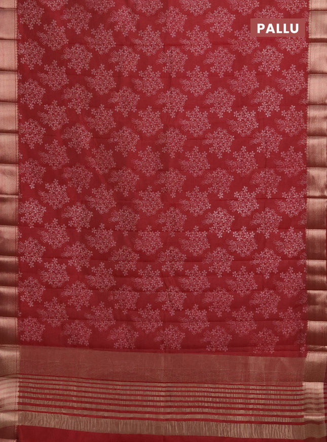 Semi raw silk saree maroon with butta prints and zari woven border