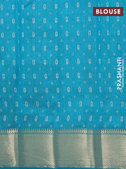 Semi raw silk saree teal blue with butta prints and zari woven border