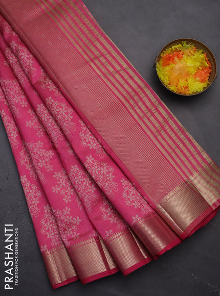 Semi raw silk saree pink with butta prints and zari woven border