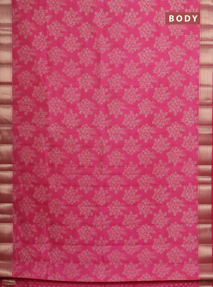 Semi raw silk saree pink with butta prints and zari woven border
