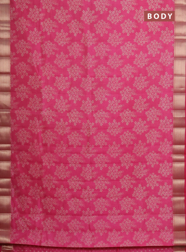 Semi raw silk saree pink with butta prints and zari woven border