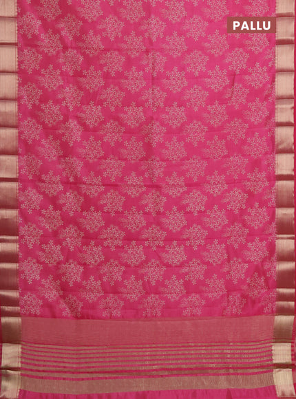 Semi raw silk saree pink with butta prints and zari woven border
