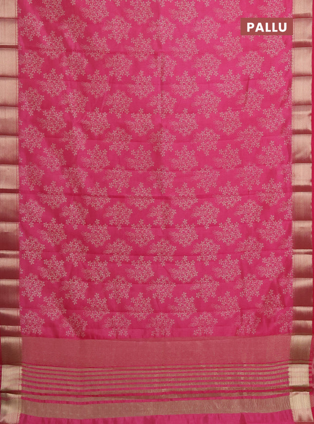 Semi raw silk saree pink with butta prints and zari woven border
