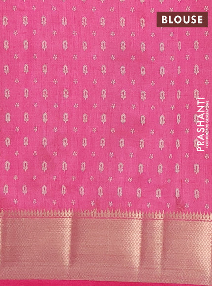 Semi raw silk saree pink with butta prints and zari woven border