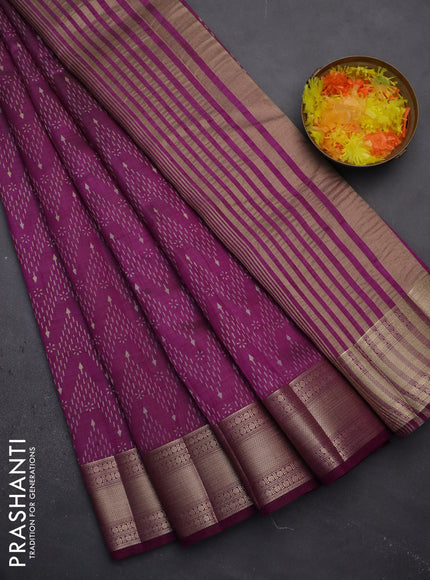Semi raw silk saree purple with allover prints and zari woven border