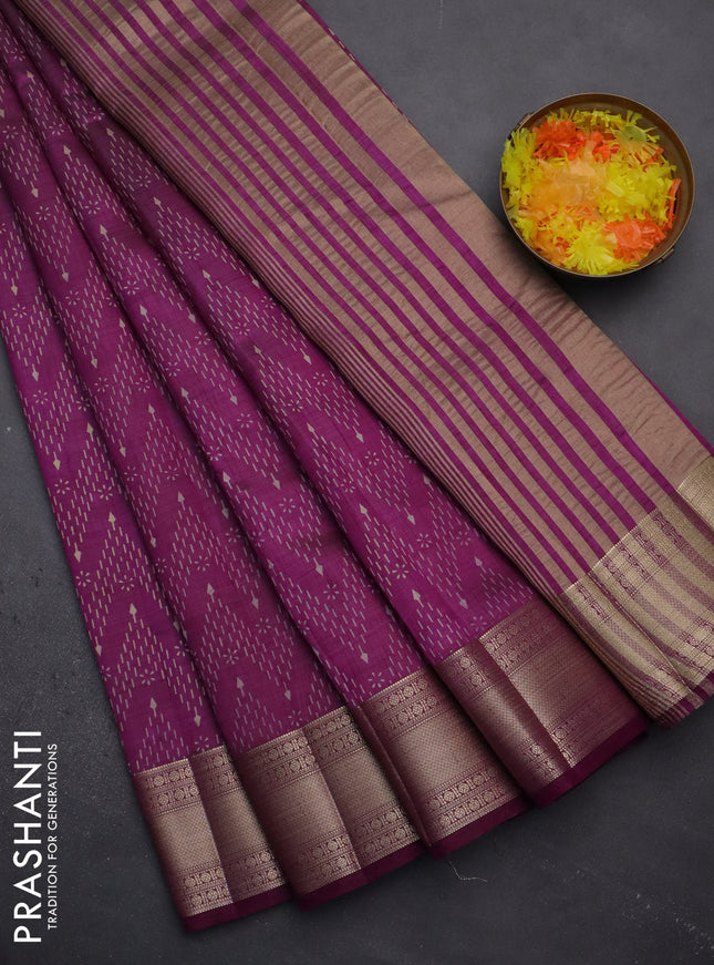 Semi raw silk saree purple with allover prints and zari woven border
