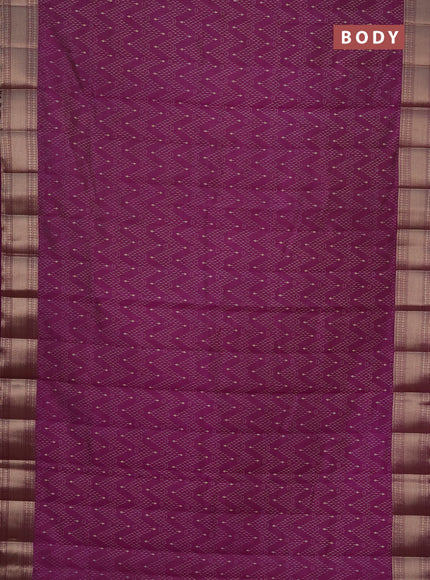 Semi raw silk saree purple with allover prints and zari woven border