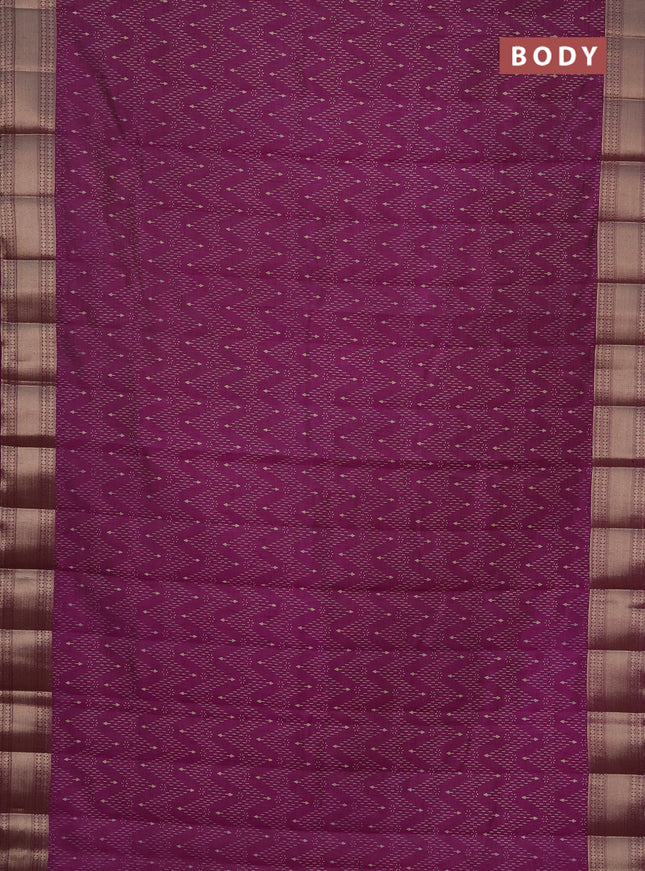 Semi raw silk saree purple with allover prints and zari woven border