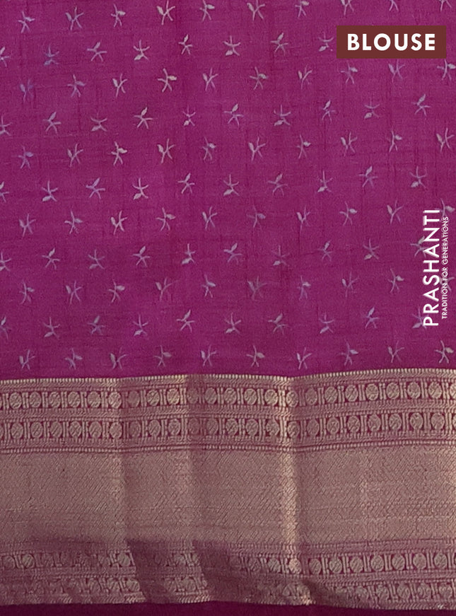 Semi raw silk saree purple with allover prints and zari woven border