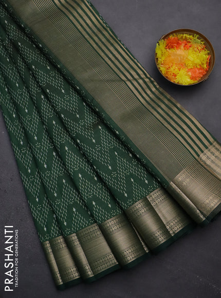 Semi raw silk saree green with allover prints and zari woven border