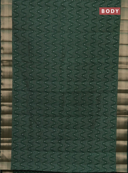 Semi raw silk saree green with allover prints and zari woven border
