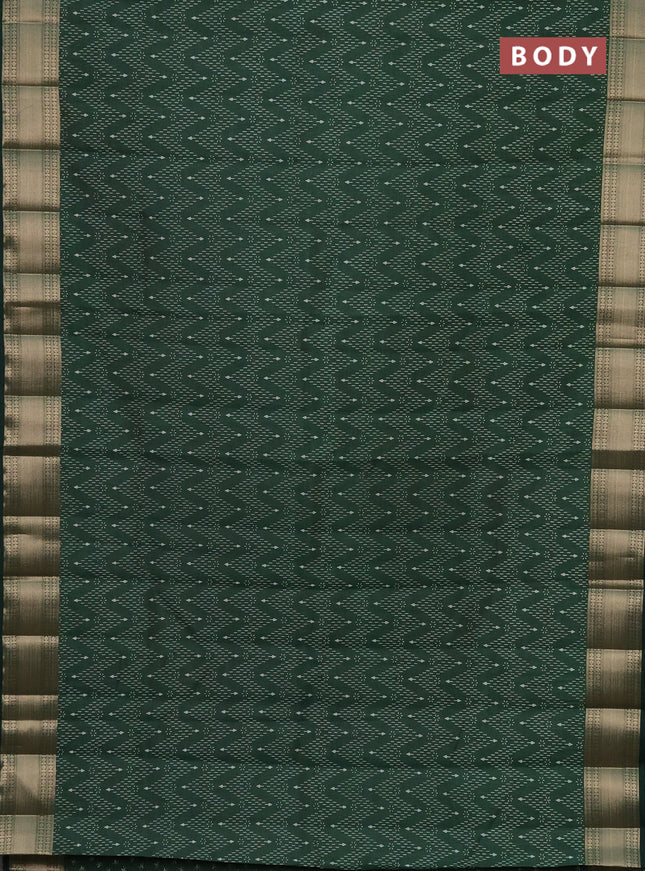 Semi raw silk saree green with allover prints and zari woven border