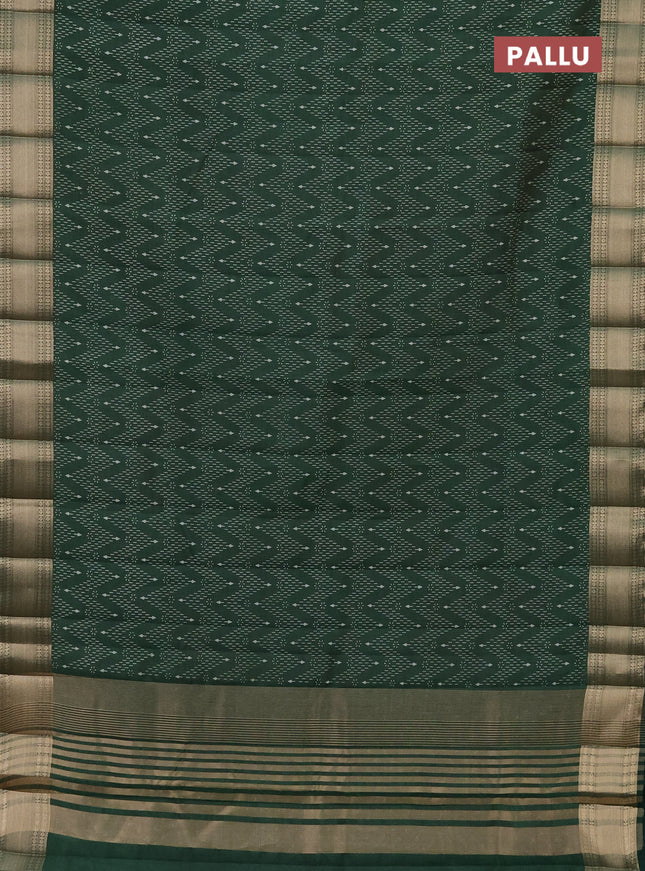 Semi raw silk saree green with allover prints and zari woven border