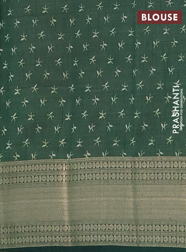 Semi raw silk saree green with allover prints and zari woven border