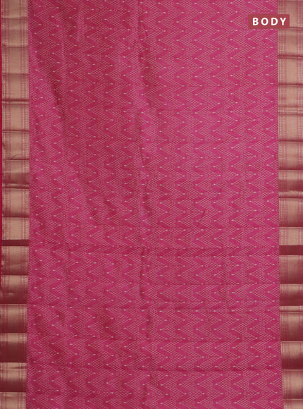 Semi raw silk saree pink with allover prints and zari woven border