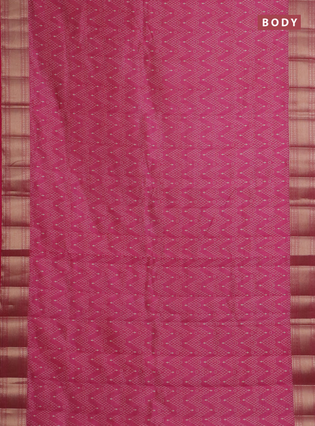 Semi raw silk saree pink with allover prints and zari woven border