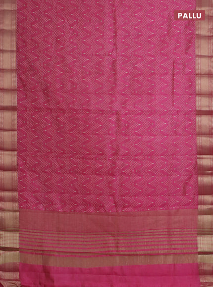 Semi raw silk saree pink with allover prints and zari woven border