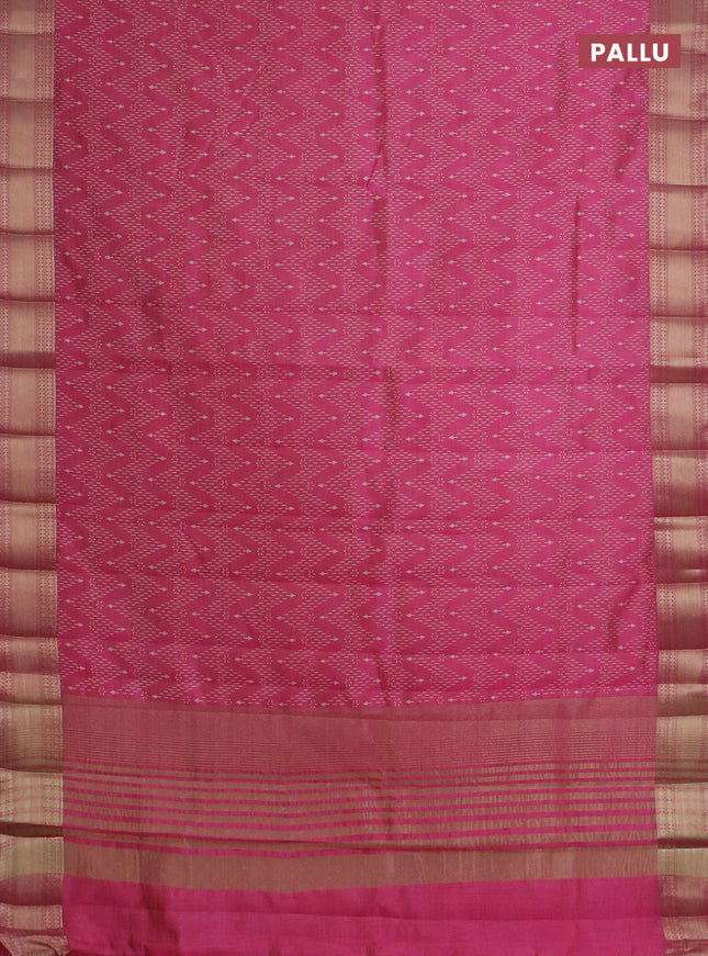 Semi raw silk saree pink with allover prints and zari woven border