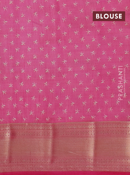 Semi raw silk saree pink with allover prints and zari woven border
