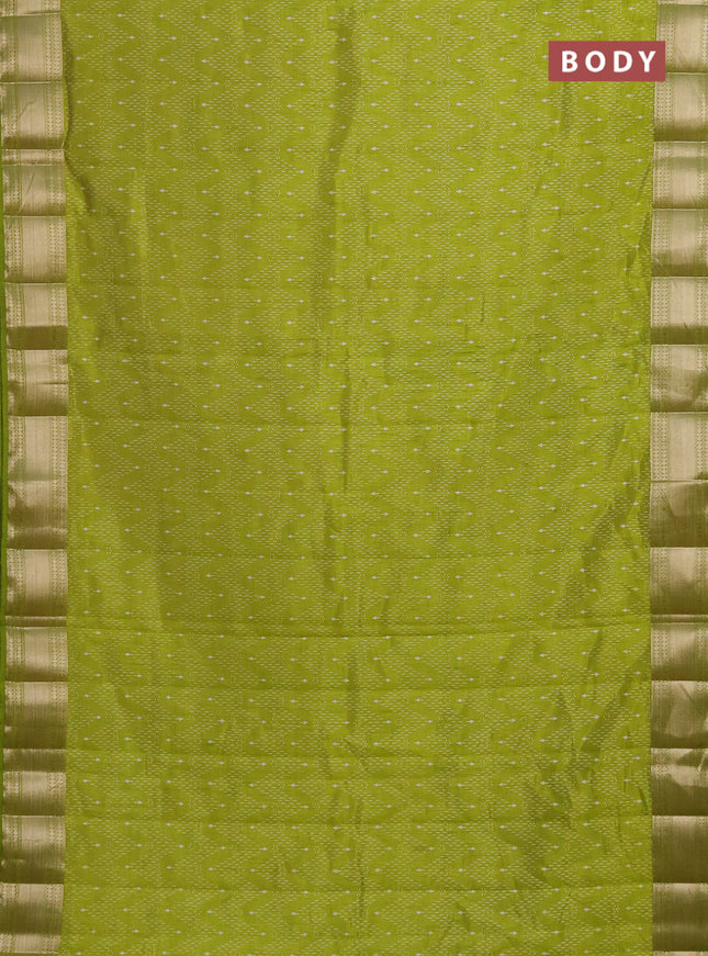 Semi raw silk saree light green with allover prints and zari woven border