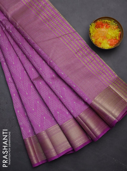 Semi raw silk saree lavender with allover prints and zari woven border