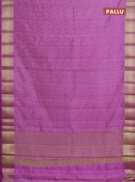 Semi raw silk saree lavender with allover prints and zari woven border