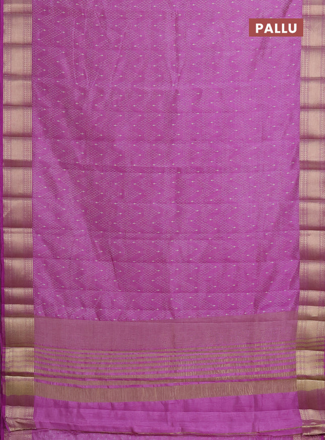 Semi raw silk saree lavender with allover prints and zari woven border