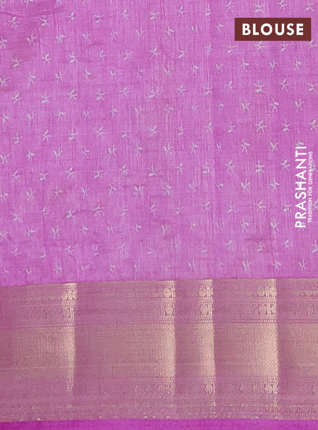 Semi raw silk saree lavender with allover prints and zari woven border