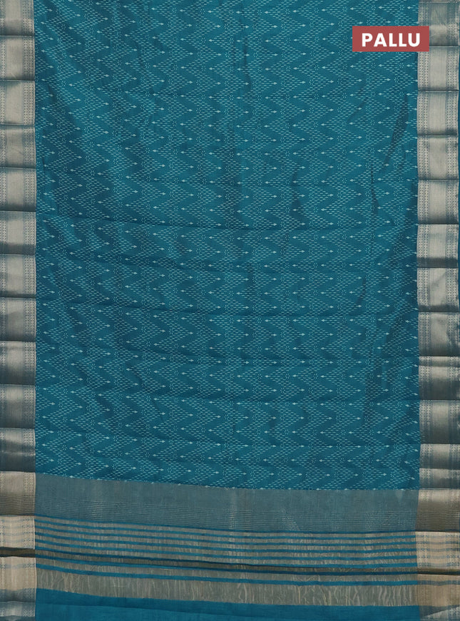 Semi raw silk saree cs blue with allover prints and zari woven border