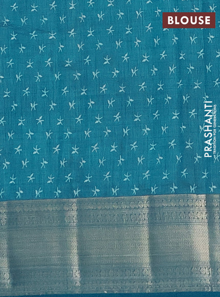 Semi raw silk saree cs blue with allover prints and zari woven border